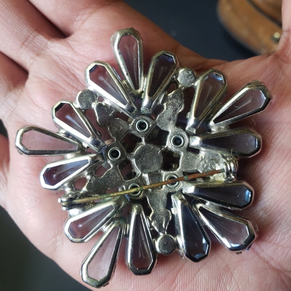 50s Rhinestone Crystal AB Brooch Pin Cluster Blue - Picture 9 of 11